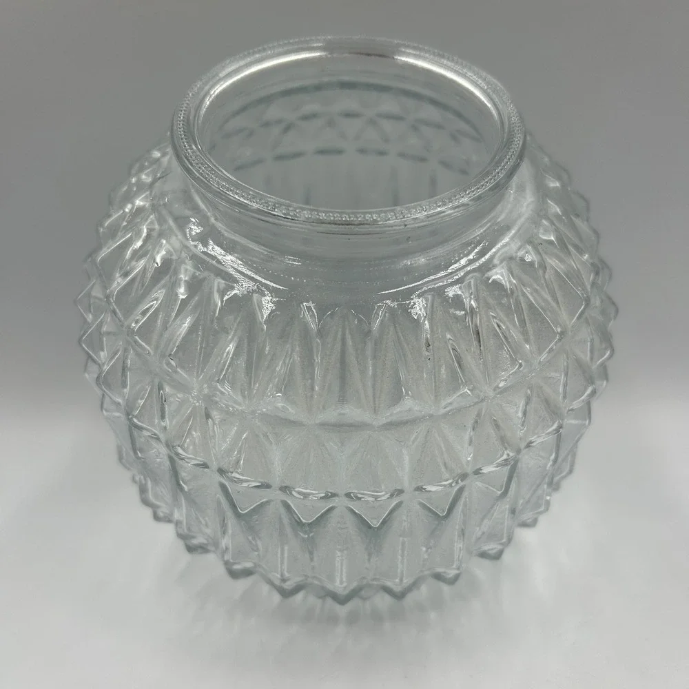 Art Deco Glass Light Fixture Globe Cut Crystal Style Pyramid VTG MCM 3.25 Fitter